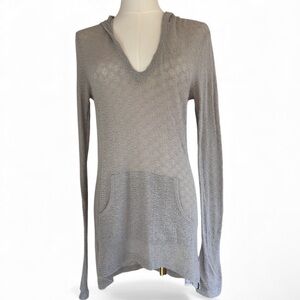 Y2K VOLCOM Hooded Sheer Open Knit V-Neck Long Sleeve Top Indie Grunge Skater M/L